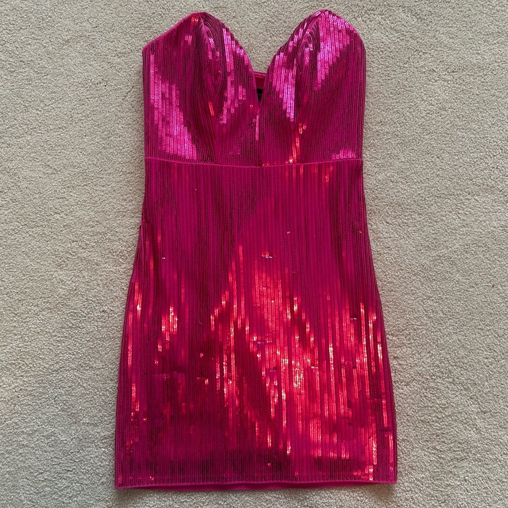 NWT Express Hot Pink Sequin Strapless Sweetheart Neckline Dress Taylor Swift 6